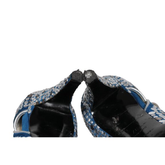 Sergio Rossi Womens Studded Suede Booties US 7 EU 37 Blue Silver Square TOe - Picture 12 of 12